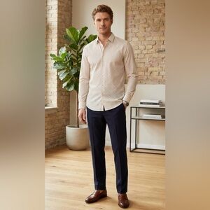 Hugo Boss Men's Cream Patterned Shirt With Daisy Pattern